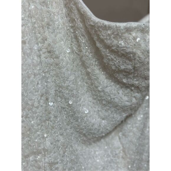Mac Duggal 5263 One Shoulder Strap Drape Off White Sequin Evening Mini Dress S - Picture 3 of 16